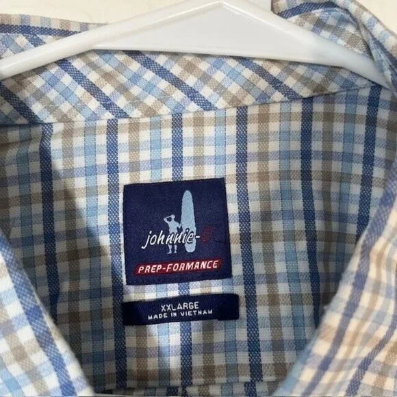 Johnnie O Shirt Mens XXL Prep Formance Blue Plaid Button Down Long Sleeve Golf - Picture 3 of 5